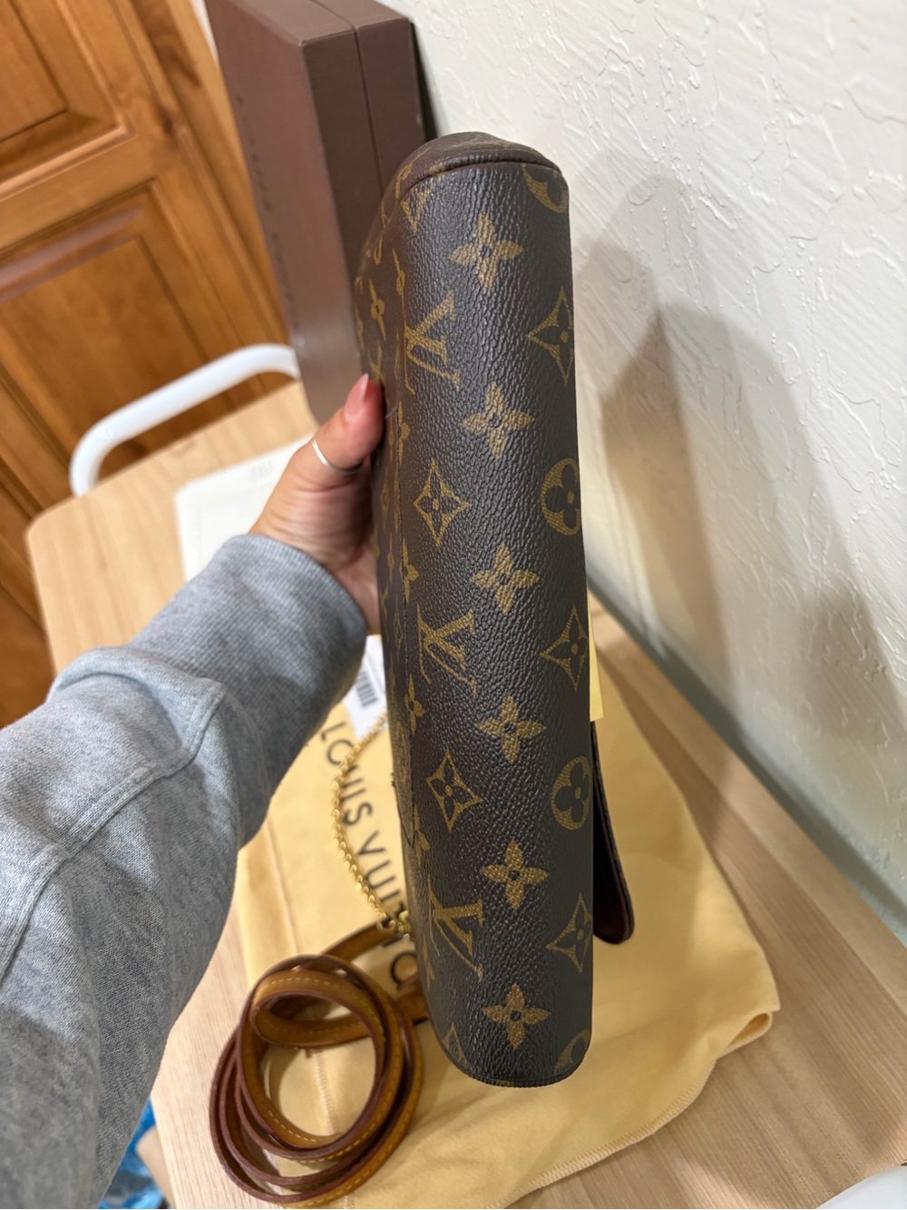 Louis Vuitton Brown Monogram Crossbody Bag with Gold Chain - Picture 7 of 10